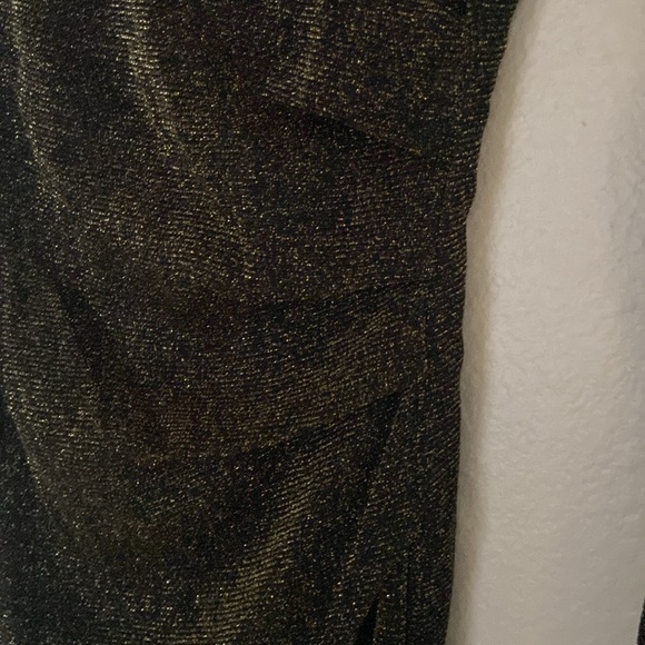 Faux Wrap Party Dress, Gold Shimmer on Black, Sheer Sleeves, Size Medium - Picture 3 of 9